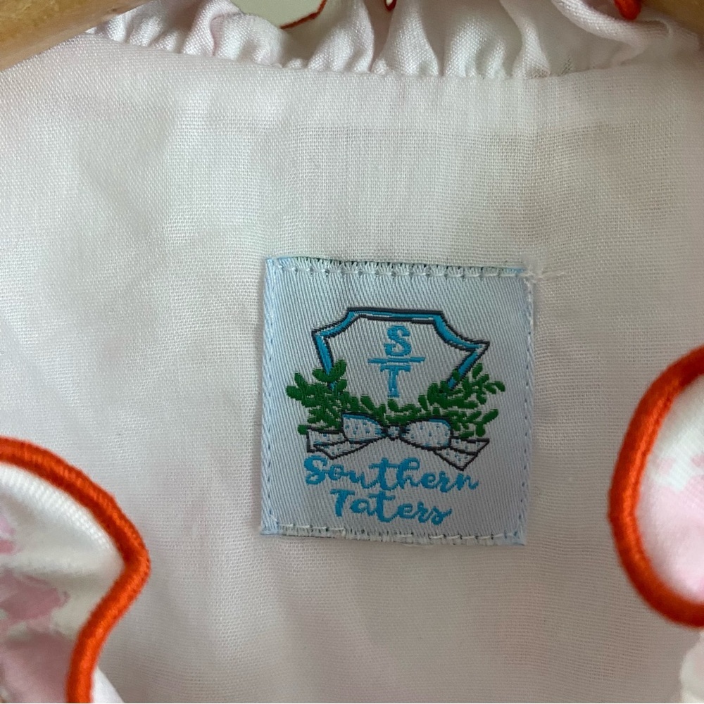 Southern Taters Pink Orange Pumpkin Ruffle Dress 4t - Picture 13 of 16